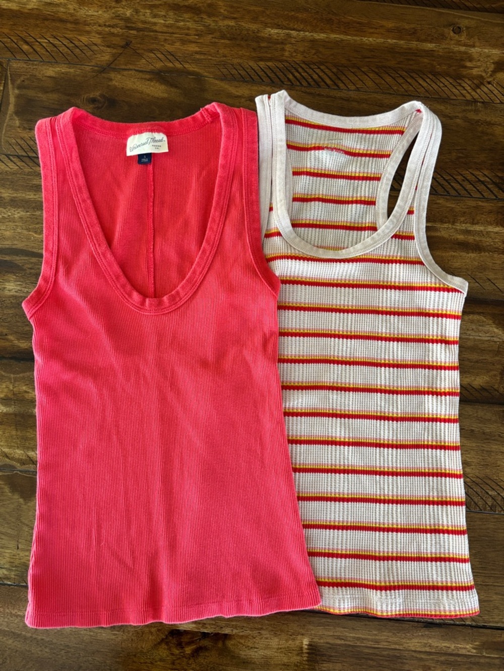 Universal Thread Women's Pink Ribbed Tank & White Striped Tank Set
